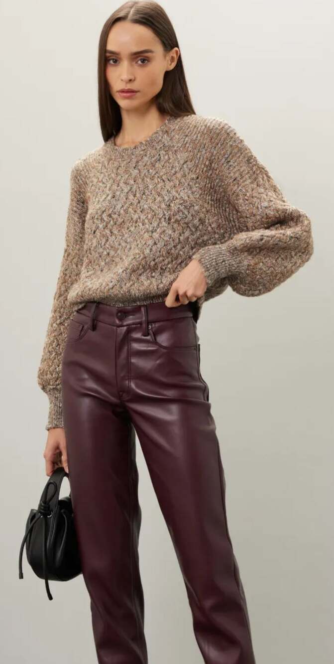 Boss Forenza brown alpaca wool chunky sparkle knit puff sleeve sweater XS Luxe